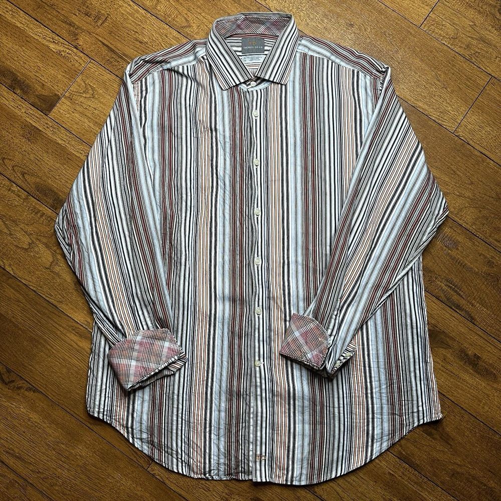 Thomas Dean Mens XL Pima Cotton Striped Long Sleeve Button Down Shirt MultiColor
